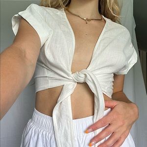 Cream wrap cropped top